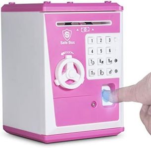 LIKE Toy Piggy Bank Safe Box Fingerprint ATM Bank ATM Machine Money Coin Savings Bank for Kids (Blue, Pink) Pink