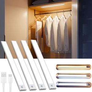 Annmiir Under Cabinet Lighting, Motion Sensor Closet Lights, Wireless USB Rechargeable Led Light Bars, Sensor Night Lights for Drawers, Wardrobe, Stair, Kitchen (4)