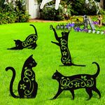 Elcoho 4 Pack Black Cat Silhouette Cute Metal Cat Garden Statues Bird Repellent Cat Decorative Garden Stakes for Yard, Garden, Lawn Outdoor Decorations