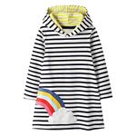 EU World Kids Girls Hoody Dresses Rainbow Applique Black Stripe Autumn Winter Cotton Princess Fashion Hoodie Sweatshirt Sweater Pullover Children Christmas Girl Long Sleeve Dress, White, 6T=5-6 Years