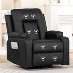 COMHOMA Recliner Armchair Rocker Reclining Chair with Massage & Heat, Padded Seat, Extended Footrest, Oversized Swivel Lounge Sofa with 2 Cup Holders Living Room Chairs (Black)