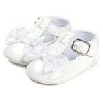 LACOFIA Infant Baby Girls T-Bar Anti-Slip Bowknot Princess Christening Shoes, 12-18 Months, A White