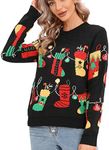 LUBOT New Ugly Christmas Sweaters for Women Men Cute Fuzzy Funny Wintertime and Holiday Parties Knitted Pullover Sweater Beige