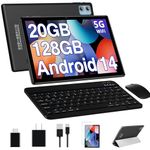 Android 14 Tablet 10.1 Inch Tablets 2024 Newest, 20GB RAM 128GB ROM 1TB Expand Octa-Core Tablet with Keyboard Mouse, 1280x800 IPS HD Touchscreen, Bluetooth WI-FI 6 - Black