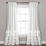 Lush Decor, White Allison Ruffle Curtains Window Panel Set for Living, Dining Room, Bedroom (Pair), 95" x 40", 95" L