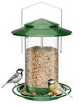 iBorn Metal Bird Feeder for Outside Hanging,Wild Bird Feeders for Cardinal,18cm Large Roof&Tray Green 6 Port (Seed is not Included)