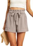 IWOLLENCE Womens Shorts with Pockets Summer Casual Shorts for Women Waist Casual Lightweight Adjustable Tie Knot Loose Light khaki2 Large