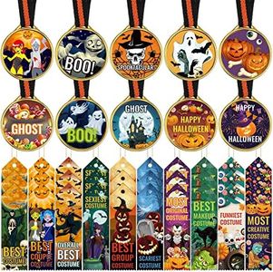 60 Pcs Halloween Medal Trophies and Trophy Ribbons Set, Trophies for Kids Halloween Costume Prize Spooky Prizes for Halloween Party Favors Celebration Spooky Themed Party