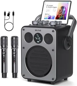 MLOVE D5 Professional Karaoke Machine for Adults with Bluetooth and 2 Wireless Microphones, Portable PA System Speaker, Recording, Reverb, Guitar Amp for Home Party and Outdoor Events, 200W, Black