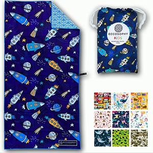 ECCOSOPHY Microfiber Kids Beach Towels & Pouch 60"x30" for Girls & Boys - Quick Dry Pool Towels - Sand Free Beach Blanket for Travel - Camping - Vacation - Toallas Playas (Space)