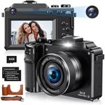 4K 64MP Digital Camera for Beginners Teens – Dual Lens Vlogging Camera with 32GB SD Card, 2 Batteries, Charger & Protective Case, Compact Camera for YouTube and Travel
