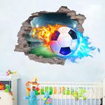 3D Soccer Wall Stickers Removable Soccer Wall Decals for Boys Break Through The Wall Vinyl Football Soccer Wall Stickers Murals Vinyls Decals for Teenager Room Playroom Decor (T0206)