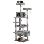 PAWZ Road Cat Tree for Large Cats 184cm, 6.1ft Large Cat Tower with Sisal-Covered Scratching Posts and Pads, 2 Padded Perch, Dual Condo and Basket for Indoor Cats-Grey, 72.4 Inches