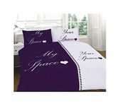 Excellent Hotel Quality Super King Size Couple My Space Your Space Plum and White Duvet Cover Set Bedding Set with Pillowcases - Super King Size