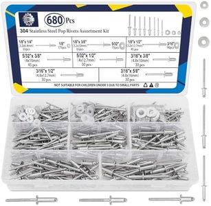 ZQZ 680Pcs Stainless Steel Pop Rivets, 8 Sizes Stainless Rivits with 1/8" 5/32" 3/16" Blind Rivets and Washers Assortment Kit
