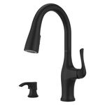 Pfister Wray Kitchen Faucet with Pull Down Sprayer and Soap Dispenser, Single Handle, High Arc, Matte Black Finish, F5297WRYB