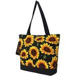 NGIL Medium Top Zipper Closure Canvas Tote Bag with Attached Matching Coin Purse For Teachers, Moms, Students and Nurses, Sunflower-black, Large