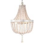 Wood Beaded Chandelier Small Boho Chandelier Light Fixture 3 Lights White Farmhouse Chandelier for Hallway Nursery Living Room