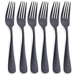 Matte Black Dinner Fork, GoGeiLi Stainless Steel Satin Finish 8.0-inch Silverware Flatware Fork Set, Service for 6, Dishwasher Safe