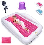 Sleepah Inflatable Toddler Travel Bed – Inflatable & Portable Bed Air Mattress Set –Blow up Mattress for Kids with High Safety Bed Rails. Set Includes Pump, Case, Pillow (Pink)