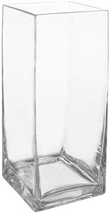 Royal Imports Flower Glass Vase Decorative Centerpiece for Home or Wedding - Tall Rectangle Shape, 12" Tall, 5"x5" Opening