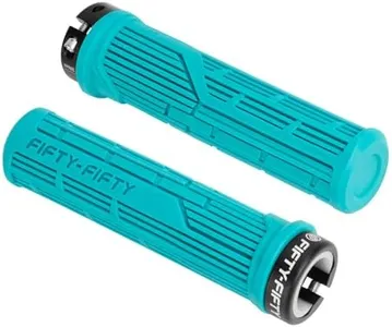 FIFTY-FIFTY Mountain Bike Grips, Single Lock-on MTB Handlebar Grips, Soft and Comfortable, Non-Slip Locking Bicycle Handle for All Mountain, Enduro, Downhill (Turquoise)