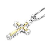 YL Cross Necklace for Men Stainless Steel Crucifix Pendant Rolo Chain Jewelry with 18k Gold