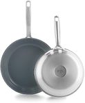 GreenPan Treviso Stainless Steel Induction Suitable Healthy Ceramic Nonstick, Frying Pan/Skillet Set, 24 cm and 28 cm, Silver