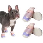 Dog Shoes for Medium Large Dogs, Anti-Slip Dog Booties, Protect Paws from Hot Pavement Winter Snow Hiking Reflective 4PCS - Pink Purple, B