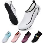 Swim Water Shoes Aqua Socks Barefoot for Sea Beach Swimming Shoes Pool Ladies Women Mens White Line 4.5/5.5 UK