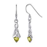 ChicSilver Celtic Earrings 925 Sterling Silver Triquetra Trinity Knot Olivine Peridot August Birthstone Gemstone Heart Drop Dangle Earrings Hypoallergenic