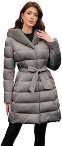 PAPILLON D'OR Women's Long Puffer Coat with Belt, Hood & Furry Lining - Knee-Length Winter Jacket with Dual-Zipper Pockets (US, Alpha, XX-Large, Regular, Regular, Mink-gray)