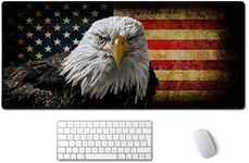 SSOIU Extended Gaming Mouse Pad - Non-Slip Water-Resistant Rubber Base Computer Keyboard Mouse Mat, 35.5x15.7-inch XX-Large Desk Mat, Ideal Partner for Work & Game, American Bald Eagle on Grunge Flag