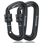 Aussido Carabiner 12KN Screwgate Locking Carabiner Clip Heavy Duty for Gym Hammock Backpack Keychain Dog Leash - 2 PACK (Black)