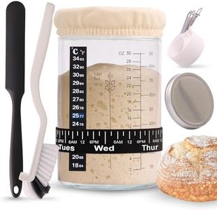 Sourdough Starter Jar – 34oz Glass Jar with Airtight Lid, Thermometer, Feeding Tracker, Measuring Cups, Sourdough Jar for Beginners – Perfect Sour Dough Jar for Baking Bread