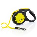FLEXI New Neon Tape Retractable Dog Leash for Small Dogs Upto 15kgs. – 16 ft., Yellow | Tangle Free Pet Walking Leash with One-Handed Brake, Pause, Lock | German Quality Product