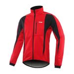 ARSUXEO Cycling Jacket Mens Waterproof Windproof Softshell Winter Thermal Breathable Bike Outerwear 15K Red Size X-Large