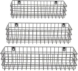 Black Wall Mounted Wire Baskets, Hanging Organizers for Kitchen Storage, Assorted Sizes (3 Pieces)