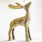 BEHOMA Golden Antique Vastu Metal Deer Figure Statue for Good Luck | Reindeer Showpiece for Home Decor Table Top Living Room Office as Jewelry Trinket Holder (Jewellery not Included)