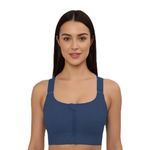 GLAMORAS Women Polyester Spandex Padded Wirefree High Impact Work Out Bra with Support Front Zipper Gym Padded Bras with Adjustable Straps Criss Cross Back Gym Yoga Workout Running, Size: L Blue