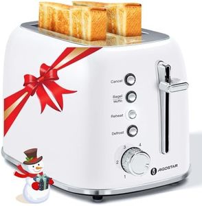 Aigostar Toaster 2 Slice Retro Toaster Stainless Steel, 1.6 inch Extra Wide Slots Bread Toaster with Bagel, Cancel, Defrost Function, 6 Shade Settings & Removable Crumb Tray, Pearl White
