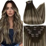 Full Shine Short Hair Extensions Clip ins Dark Brown Balayage Short Clip in Hair Extensions Dark Brown Balayage Platinum Blonde Remy Hair Extensions Straight Hair Thick Ends 12 Inch 7 Pcs