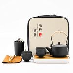 fanquare Japanese Tea Set, Porcelain Chinese Gongfu Tea Set, Portable Black China Tea Service with Teapot for Adults, Mens Gifts Travel