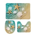 3pcs Bathroom Rug Set Starfish Seashell Beach Contour Mat Toilet Lid Cover Non-Slip Bath Mat