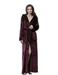 BELLOO Women Flannel Fleece Dressing Gown with Hood Full Length, Burgundy XL