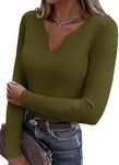 Zeagoo Long Sleeve Shirts for Women Stretch V-Neck Slim Fitted T Shirt Ribbed Knit Tops Casual Y2k Basic Tee 2024