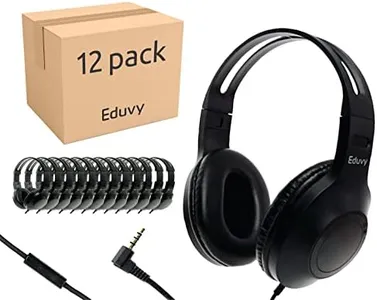 Eduvy Bulk Headphones for Classroom with Microphone, Heavy-Duty School Pack Wired Headphones for Students. Teacher Must Haves Supplies from Elementary to College (12 Pack Black)