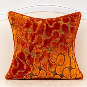 Yangest Burnt Orange Velvet Geometric Square Throw Pillow Cover Wavy Line Cushion Case Modern Zippered Pillowcase for Sofa Couch Bedroom Living Room Chair, 18 x 18 Inch