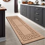 PHP Hallway Runner - Waterproof Non Slip Gel Backing Washable Carpet Runner 80 X 150 cm, Beige Long Door Mats, Kitchen Rugs