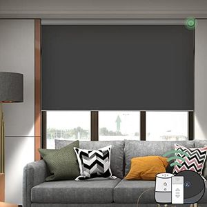 Yoolax Motorized Roller Shade Remote Control Smart Blind Custom Blackout Waterproof Automatic Battery Solar Powered Shade Work with Alexa(Vinyl-Dark Grey)